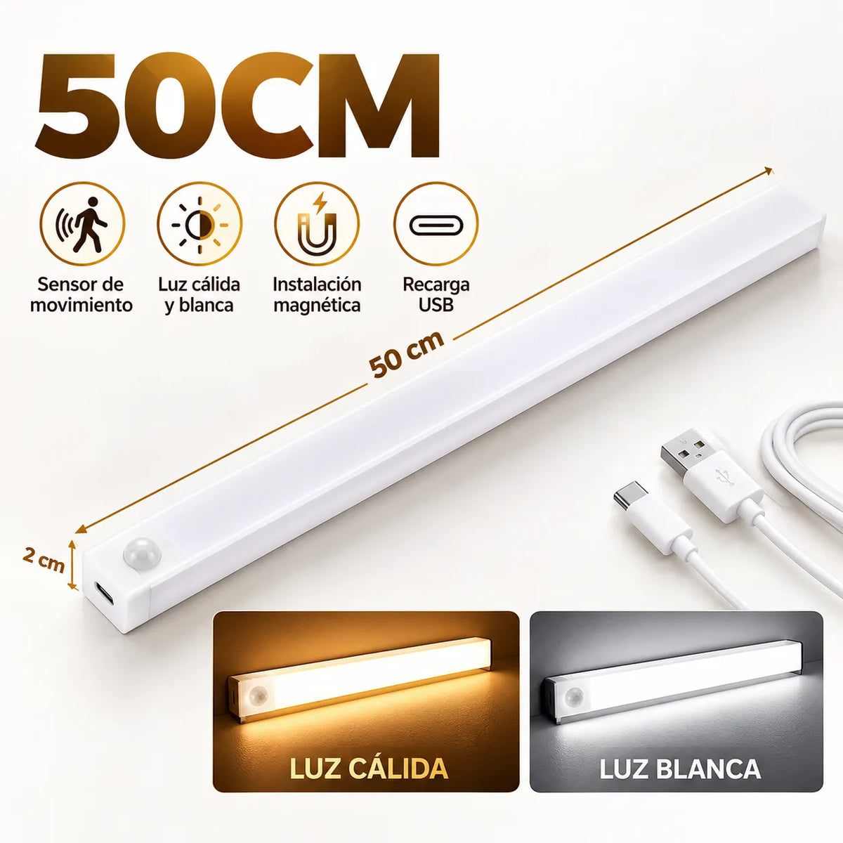 Luz LED Magnética Recargable con Sensor de Movimiento