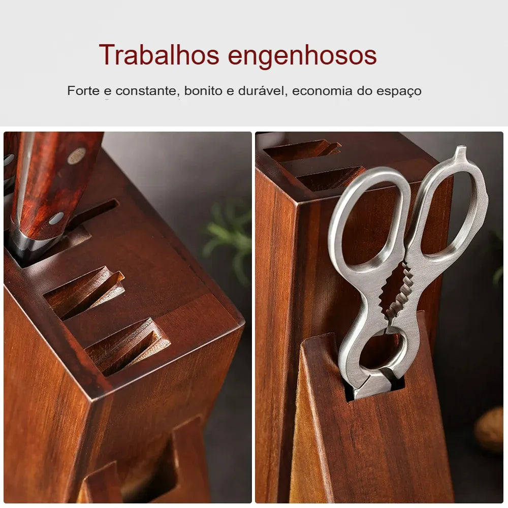 Suporte de Facas de Madeira Multifuncional