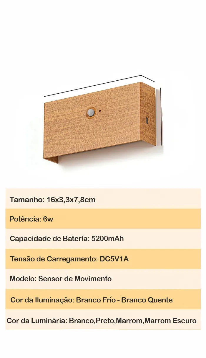 Luminária Arandela com Sensor de Movimento Marrom