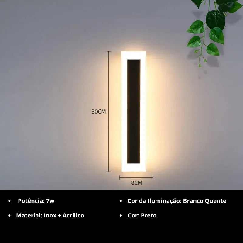 Luminária de Parede de Led para área Externa Preta