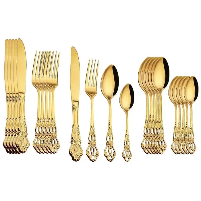 Conjunto de Talheres de Aço Inoxidável Dourado