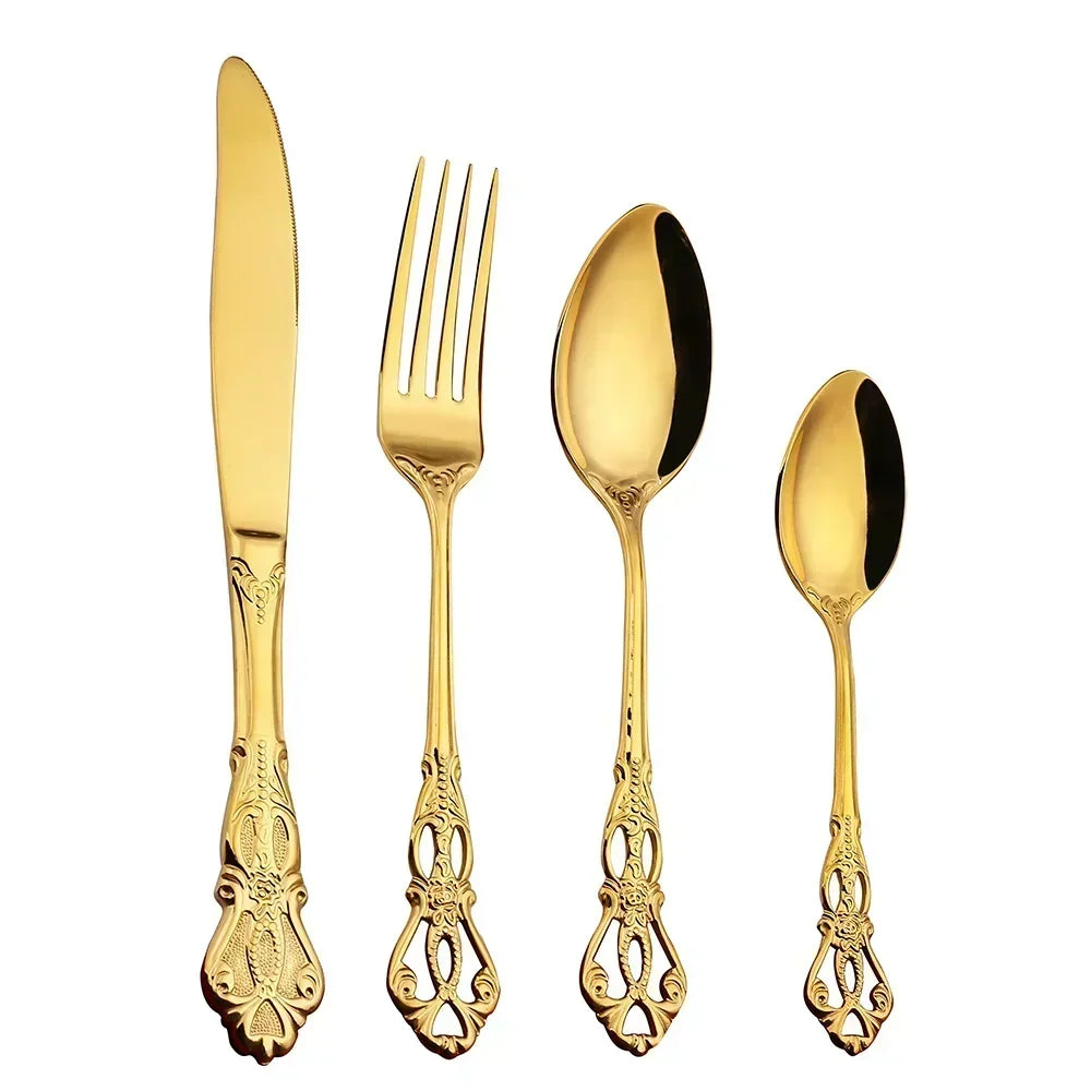 Conjunto de Talheres de Aço Inoxidável Dourado