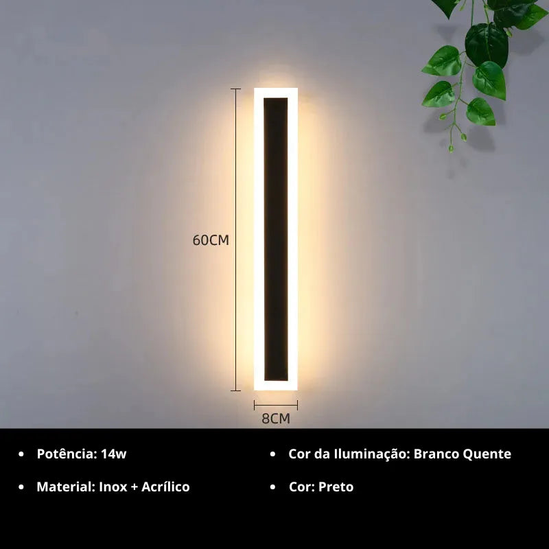 Luminária de Parede de Led para área Externa Preta