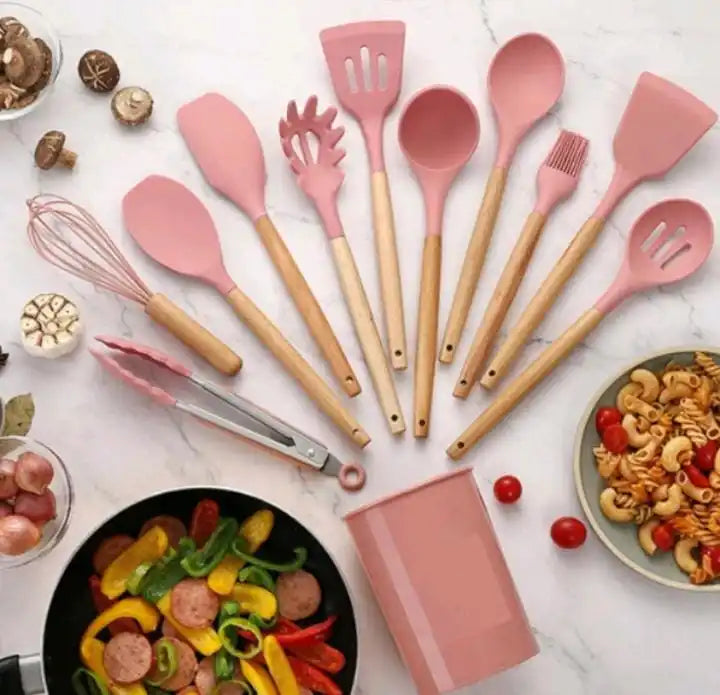 Kit Jogo 12 Peças Utensílios de Silicone 