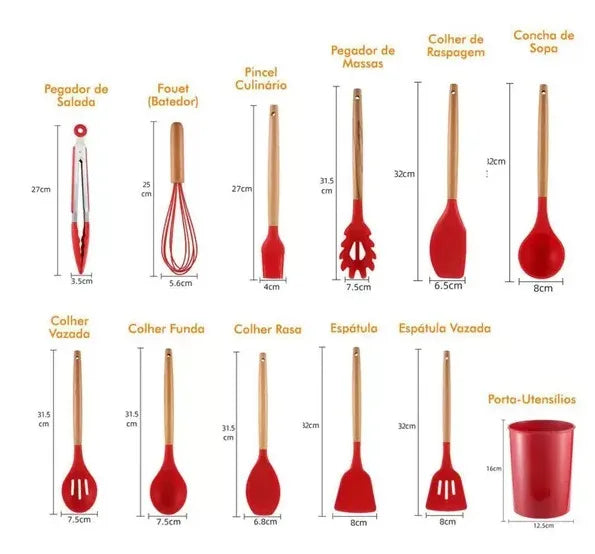 Kit Jogo 12 Peças Utensílios de Silicone 