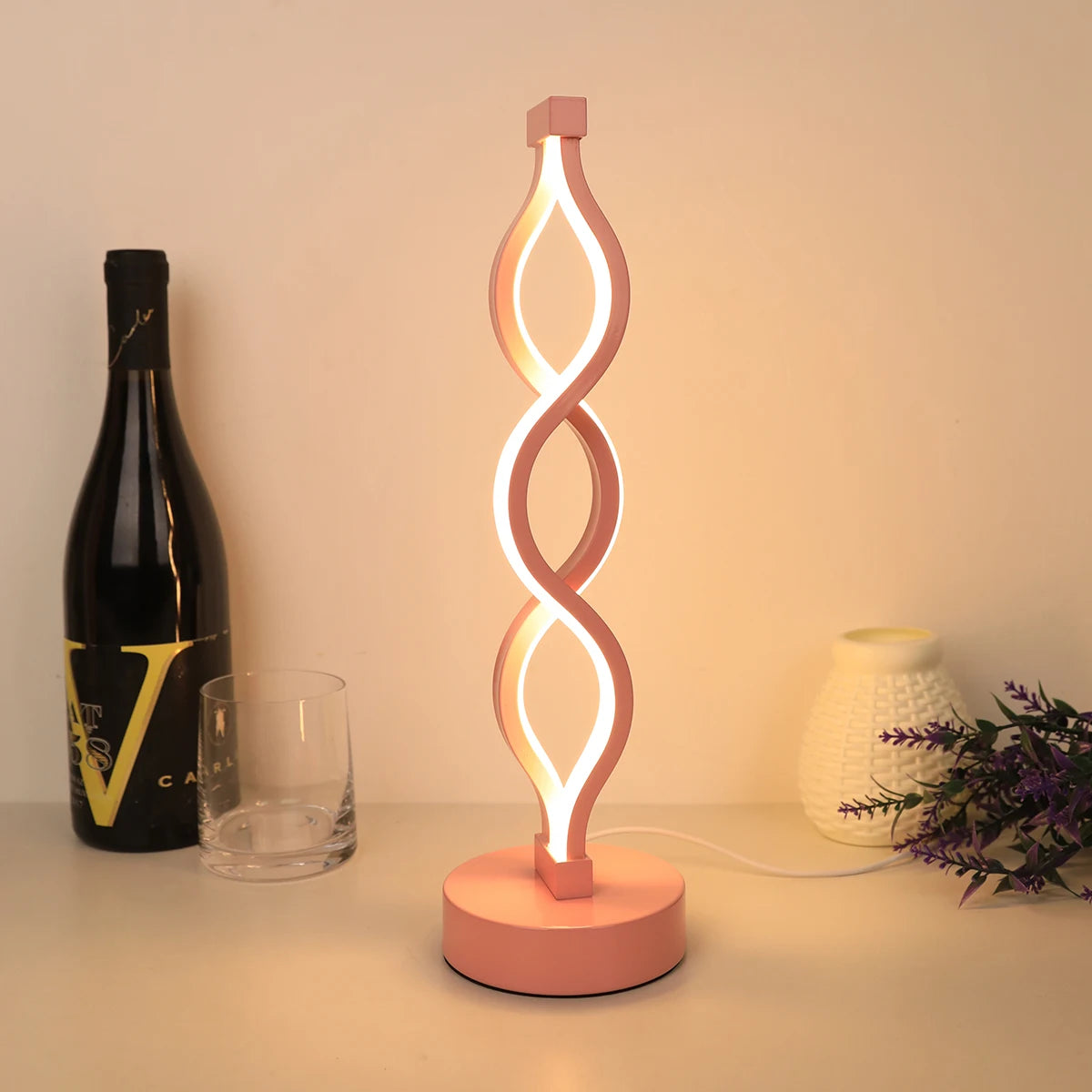 Luminária de Mesa Led Espiral Rosa