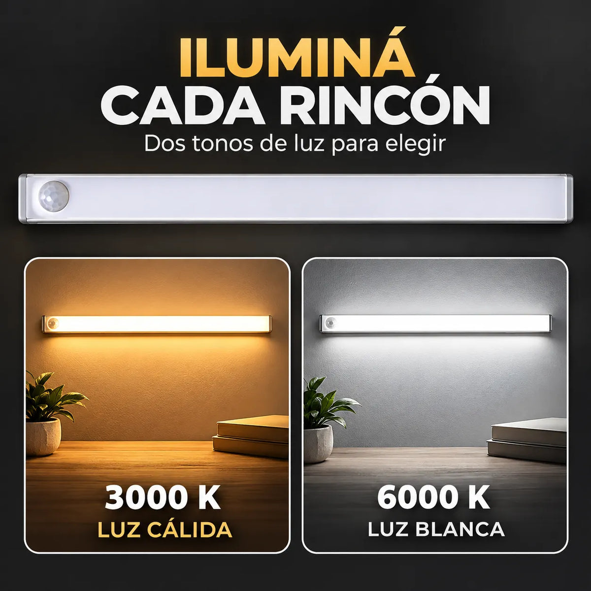 Luz LED Magnética Recargable con Sensor de Movimiento